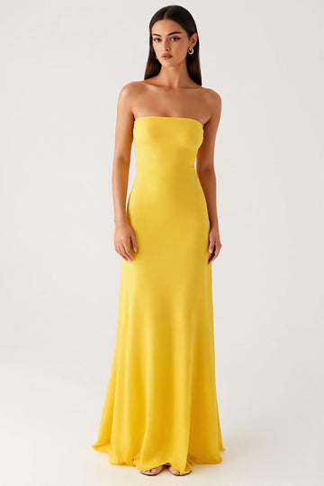 Strapless Yellow Chiffon Formal Dress